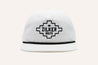 A Blanco Rope Hat with the words Zilker Belts on it.